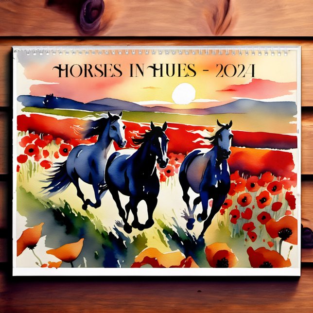 Pferde in den Farben Aquarellpferde Liebhaber Gesc Kalender (Horses in hues watercolor horse lovers gift 2024 calendar)