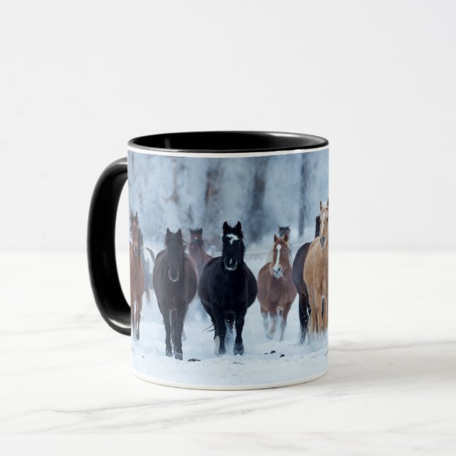 Pferde in der Kälte Tasse (Vorderseite Links)