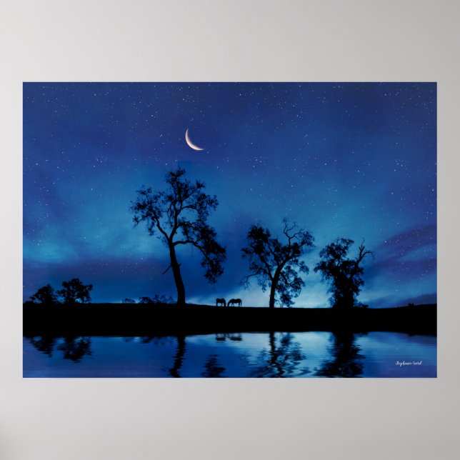 Pferde in der Natur Surreal Night Sky Poster (Vorne)