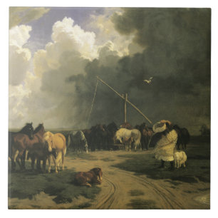 Pferde in einem Regensturm (Pferde) Fliese
