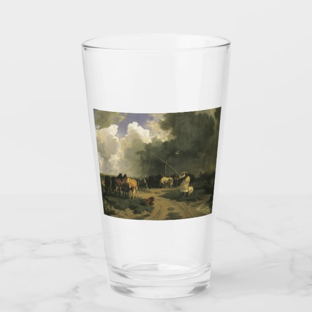 Pferde in einem Regensturm (Pferde) Glas (Vorderseite)