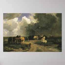 Pferde in einem Regensturm (Pferde) Poster