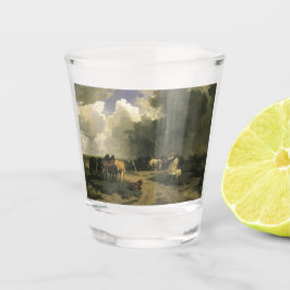 Pferde in einem Regensturm (Pferde) Schnapsglas