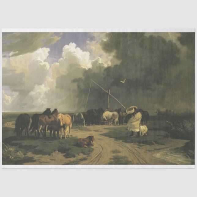 Pferde in einem Regensturm (Pferde) Seidenpapier (Vorderseite)