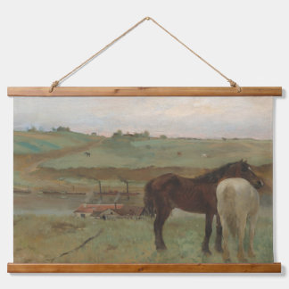 "Pferde in einer Wiese" Gemälde von Edgar Degas Wandteppich Mit Holzrahmen