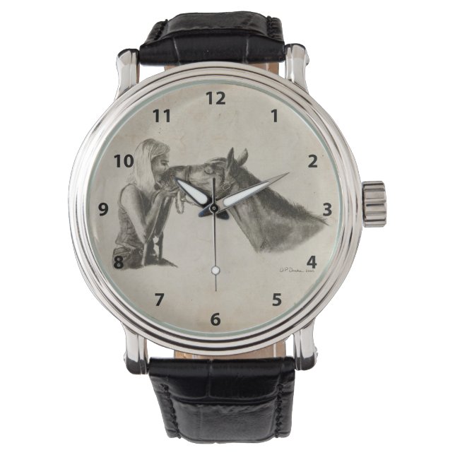 Pferde Kisses Artwork Armbanduhr (Vorderseite)