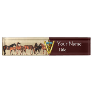 PFERDE/MARS UND FOALS CADUCEUS VETERINÄRSYMBOL NAMENSPLAKETTE