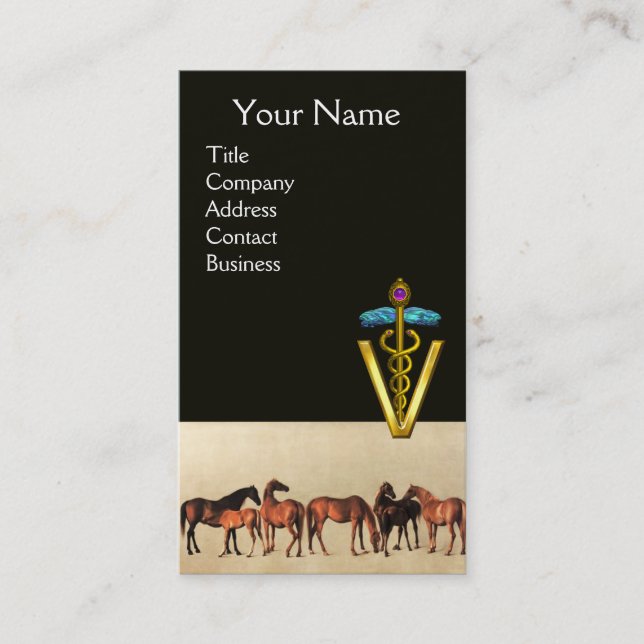 PFERDE/MARS UND FOALS CADUCEUS VETERINÄRSYMBOL VISITENKARTE (Vorderseite)