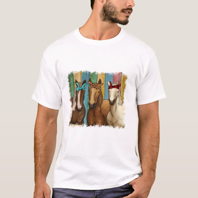 Pferde mit Bandanas für Pferde Reiten Lo T-Shirt (Vorderseite)