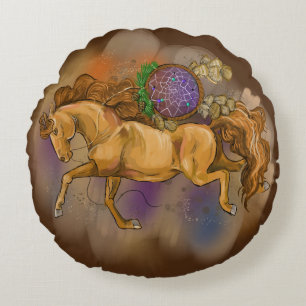 Pferde mit Dreamcatchers Rundes Kissen