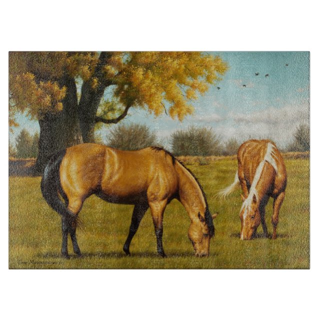Pferde mit Herbstfarben-Glasschneiden-Brett Schneidebrett (Vorderseite)