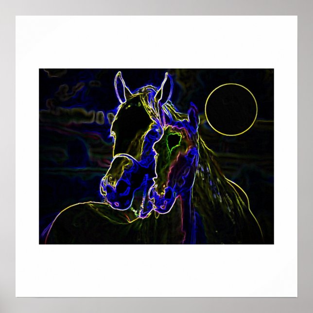 Pferde & Mond Pop Kunst, Dichtung und Musik Poster (Vorne)