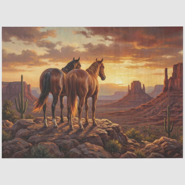 Pferde Painted Desert Western Decoupage Seidenpapier (Vorderseite)