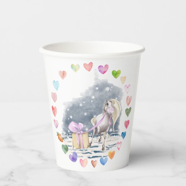 Pferde Pappbecher für Kindergeburtstag (Vorderseite)