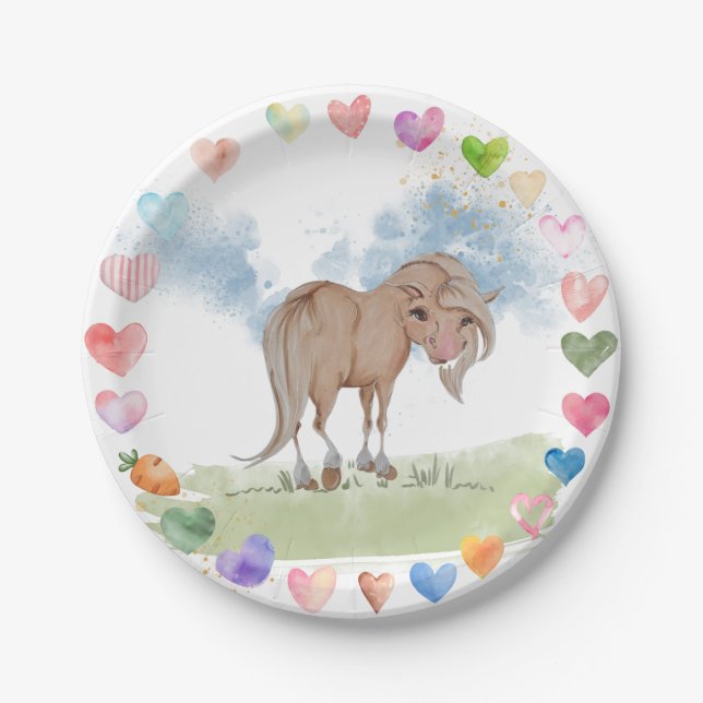 Pferde Pappteller für Kindergeburtstag (Vorderseite)