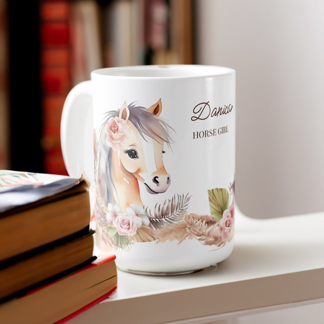 Pferde pony Geschenke beige niedliche Pferde Blume Kaffeetasse (Horses pony themed gifts beige cute horse flowers coffee mug horse gifts for girls)