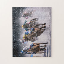 Pferde Rennen im Snow-Jigsaw-Puzzle
