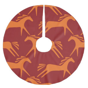 Pferde: Rote nahtlose Reittiere Schönheit. Polyester Weihnachtsbaumdecke