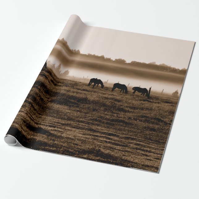 Pferde Rustikale Vintage Sepia Textur Decoupage Geschenkpapier (Ungerollt)