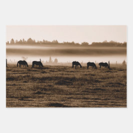 Pferde Rustikale Vintage Sepia Textur Decoupage Geschenkpapier Set