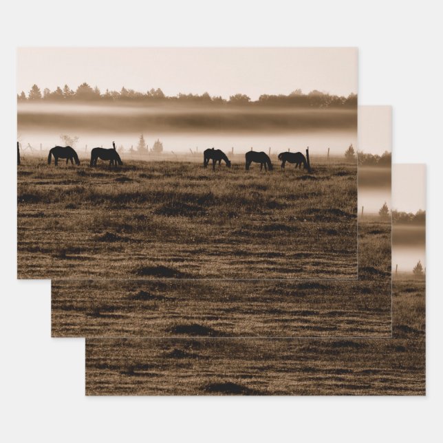 Pferde Rustikale Vintage Sepia Textur Decoupage Geschenkpapier Set (Set)