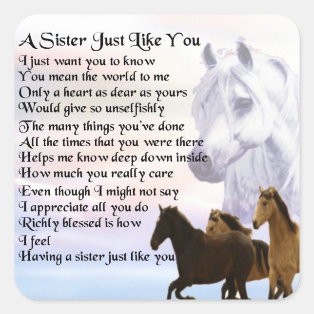 Pferde Sister Gedicht Quadratischer Aufkleber (Vorderseite)
