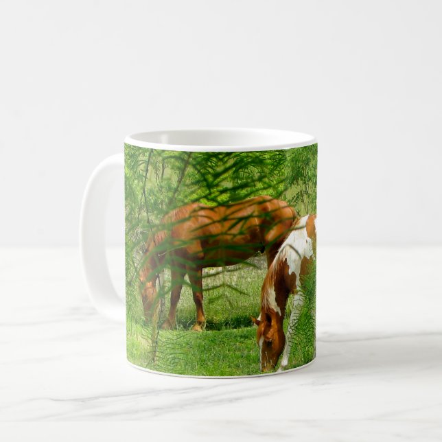 Pferde Sommerblätter Kaffeetasse (Vorderseite Links)