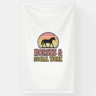 Pferde & Sozialarbeit Retro-Sonnenuntergang-Vektor Banner