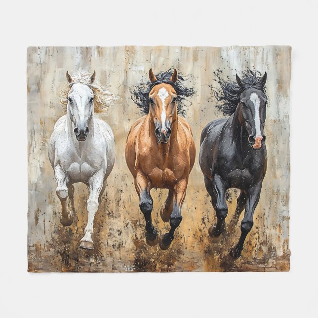 Pferde Trio Galopp Gemälde Fleecedecke (Vorderseite (Horizontal))