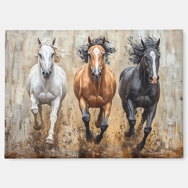 Pferde Trio Galopp Gemälde Magnet (Vorderseite)