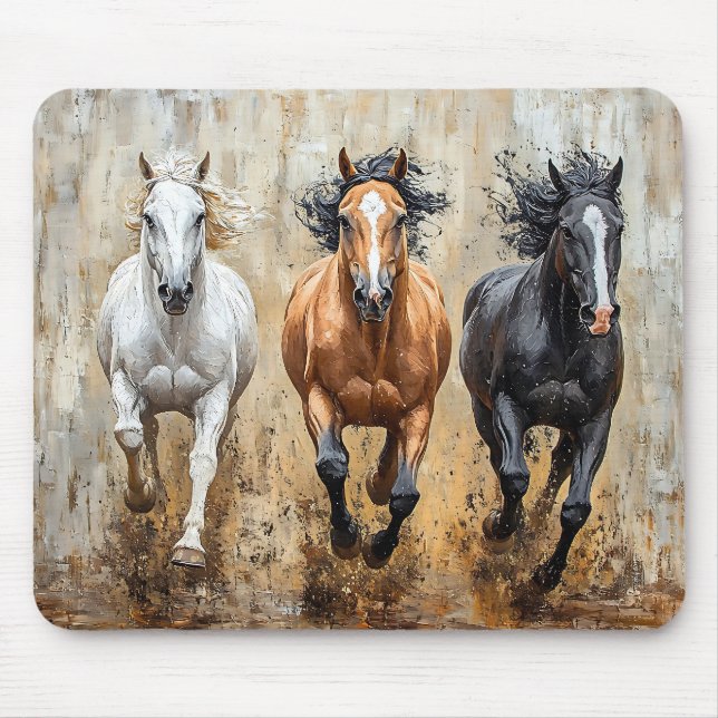 Pferde Trio Galopp Gemälde Mousepad (Vorne)