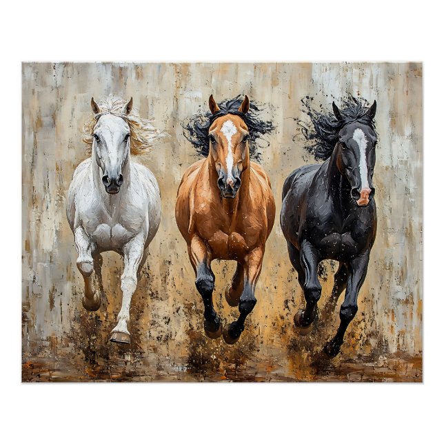 Pferde Trio Galopp Gemälde Poster (Vorderseite)