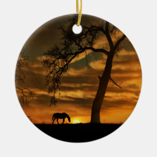 Pferde und Eichen Keramik Ornament