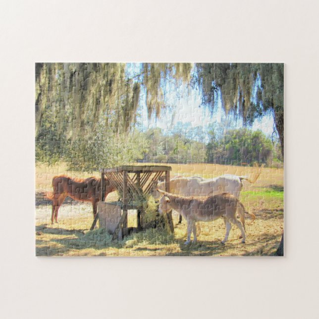 Pferde und ein Donkey - Bauernleben - Puzzle (Horizontal)