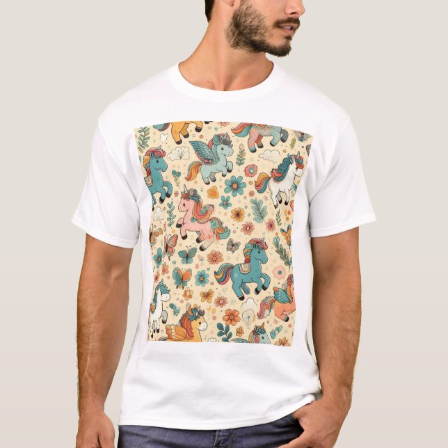 Pferde und Einhorn T-Shirt (Vorderseite)