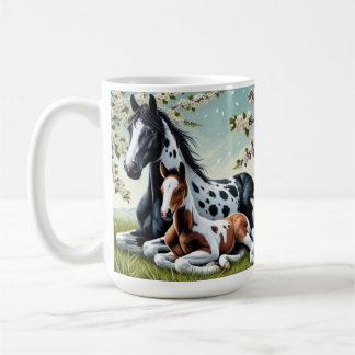 Pferde und Fohlen ruhen Amid blühende Bäume Kaffeetasse