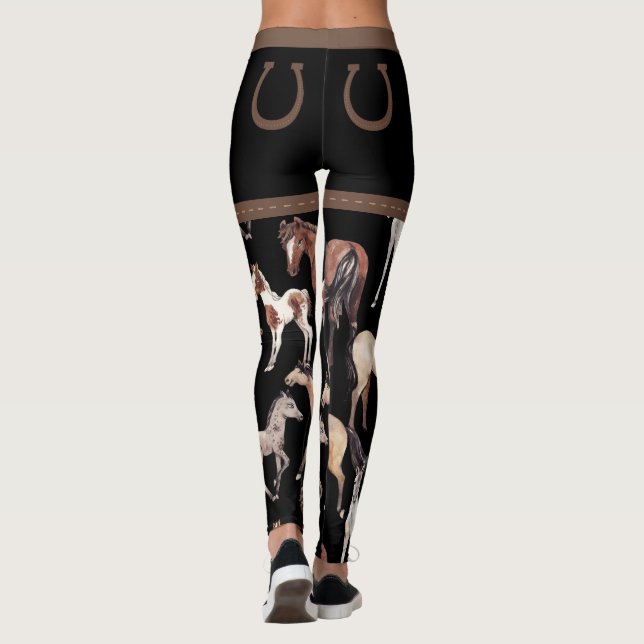 Pferde und Hufeisen, schwarz und braun Leggings (Rückseite)