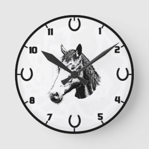 Pferde-und Hufeisen-Wanduhr Runde Wanduhr