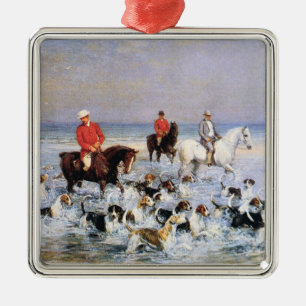 Pferde und Jagdhunde am Strand in Cleveland Ornament Aus Metall