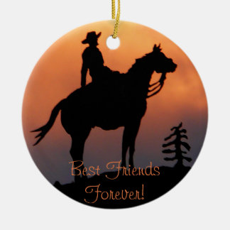 Pferde-und Reiter-Sonnenuntergang-Silhouette Keramikornament