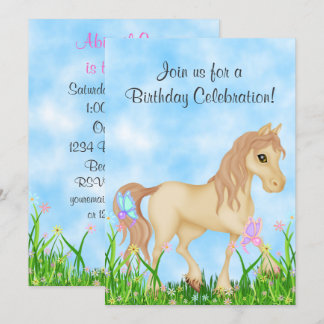 Pferde und Schmetterlinge zum Geburtstag Einladung