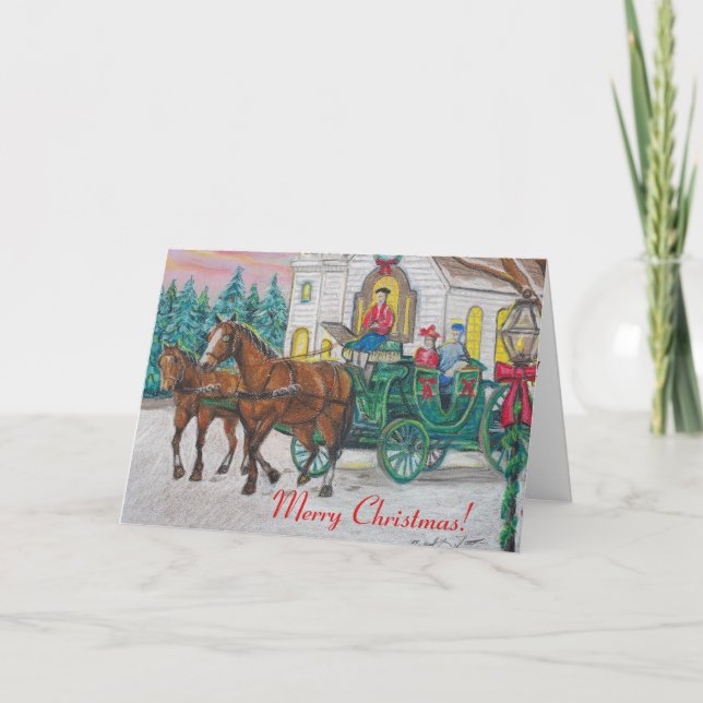 Pferde-und Wagen-Weihnachtskarte Feiertagskarte (Vorderseite)