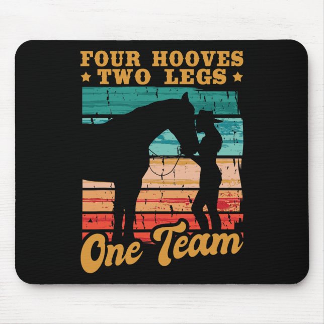 Pferde Vier Hooves Zwei Beine Ein Team Pferd Mädch Mousepad (Vorne)