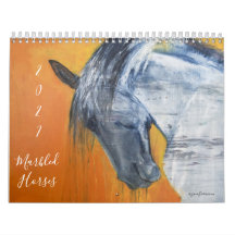 Pferde-Wandkalender 2027 mit Marmormuster