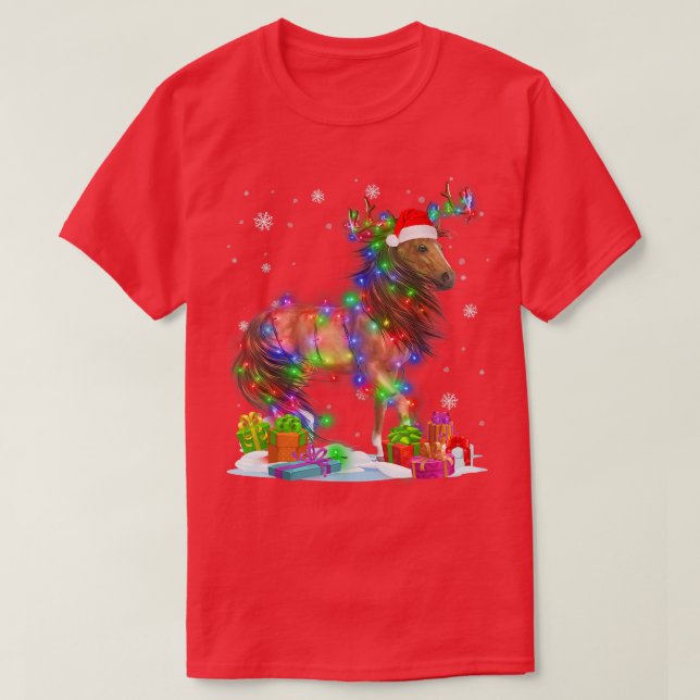 Pferde Weihnachtsbaum Light Pajama Animal Xmas332 T-Shirt (Design vorne)