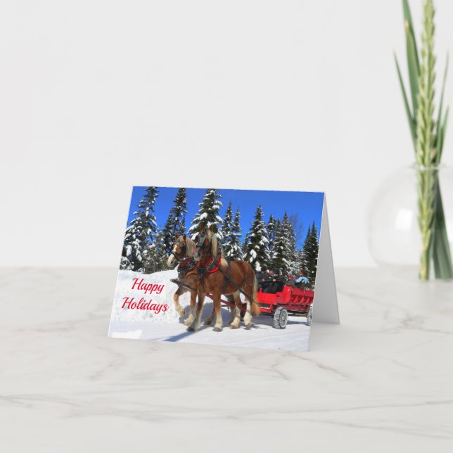 Pferde ziehen Schlitten Weihnachtskarte Feiertagskarte (Vorderseite)