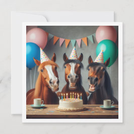 Pferde zum Geburtstag mit Kuchen und Hüten Einladung