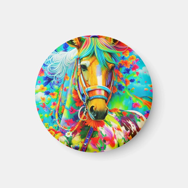 Pferdeadorne mit Blume Magnet (Vorne)