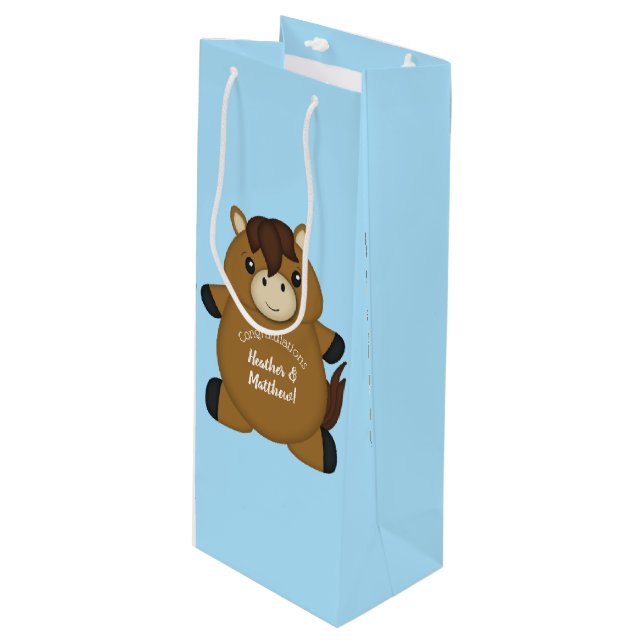 PferdeBaby Dusche Blue Boy Geschenktüte Für Weinflaschen (Vorderseite Schrägansicht)