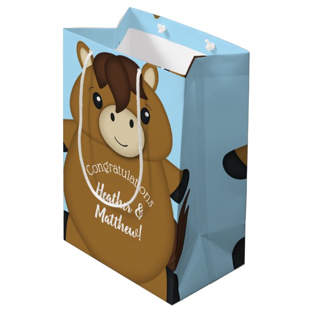 PferdeBaby Dusche Blue Boy Mittlere Geschenktüte (Rückseite Schrägansicht)